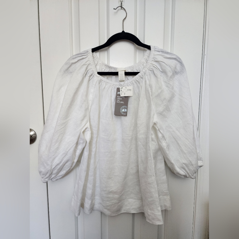 H&M Cream Blouse with Puff Sleeves
